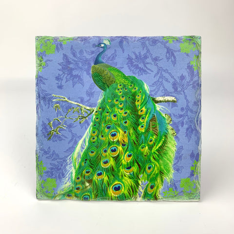 Peacock blue standing tile art