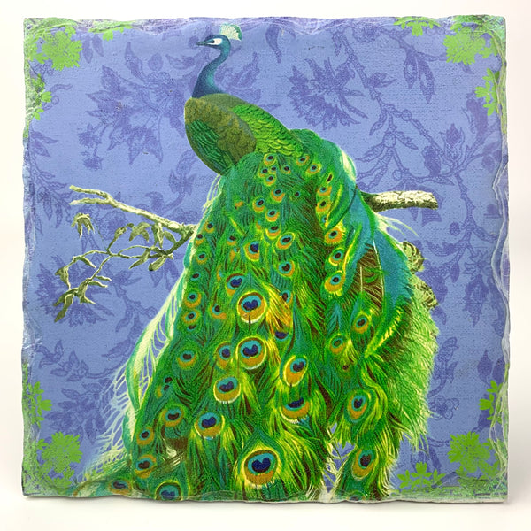 Peacock blue standing home decor tile art