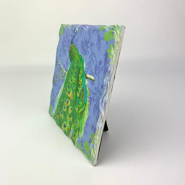 Peacock blue standing tile art side view