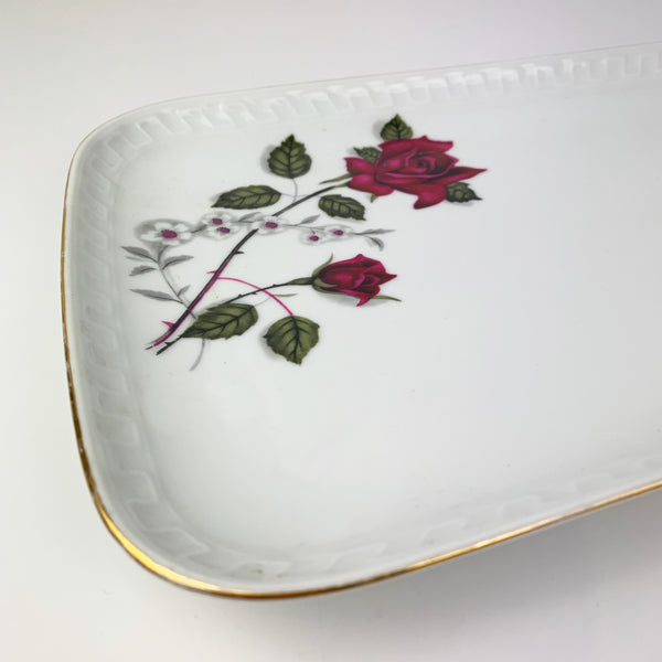 Wawel ceramic roses platter with gold trim