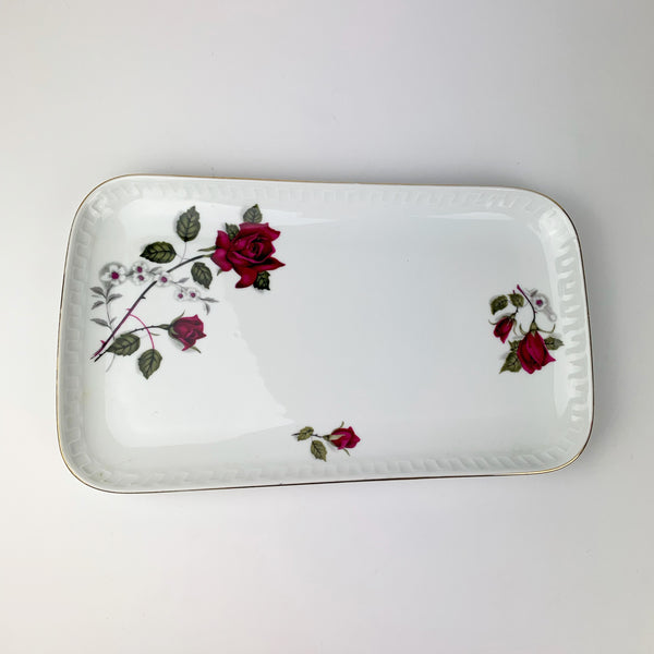 Wawel ceramic roses platter unusual shape