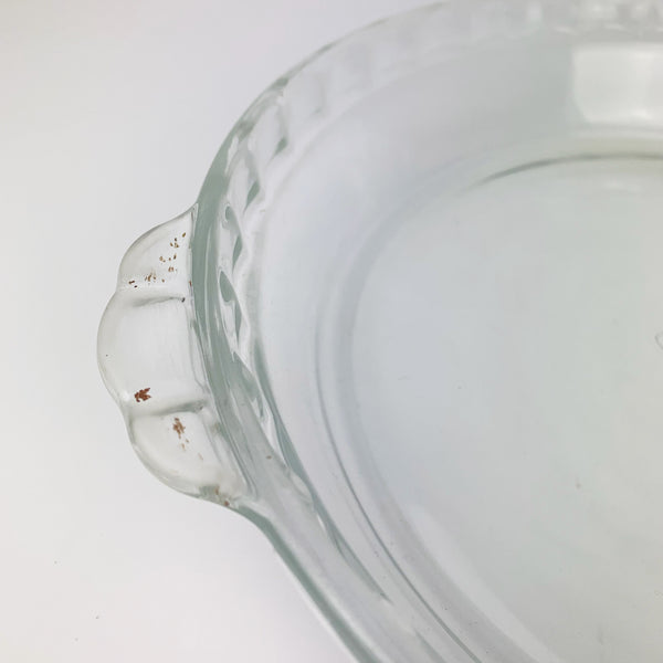 Pyrex (USA) pie plate with minor bake marks on handles