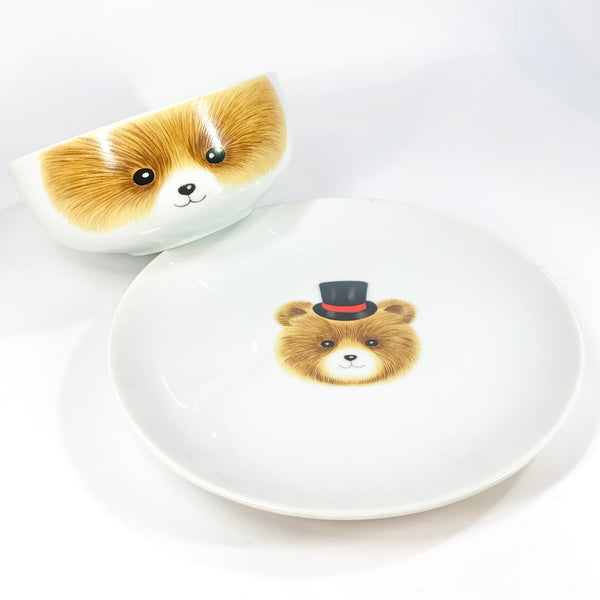 Teddy bear ceramic plate and bowl set