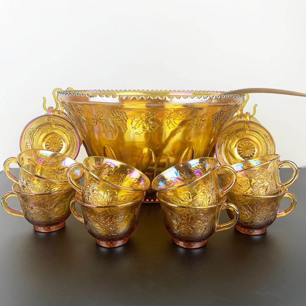 Indiana Glass Carnival Gold 'Princess' Punch Set