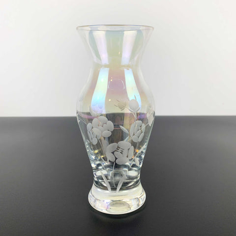 Bohemia iridescent floral etched small posy vase