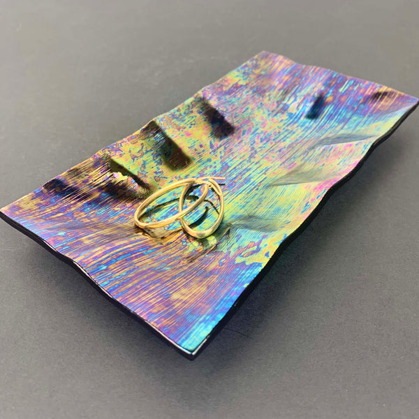 Iridescent wave edge glass trinket tray