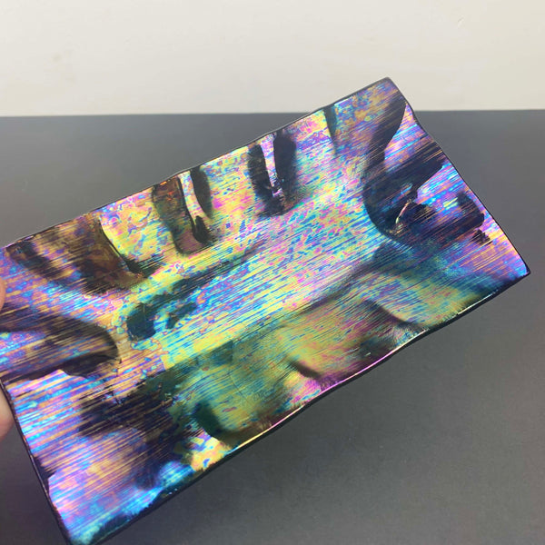 Iridescent wave edge glass trinket tray