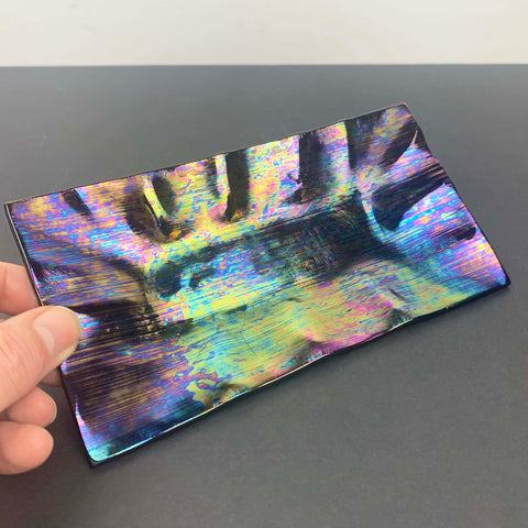 Iridescent wave edge glass trinket tray