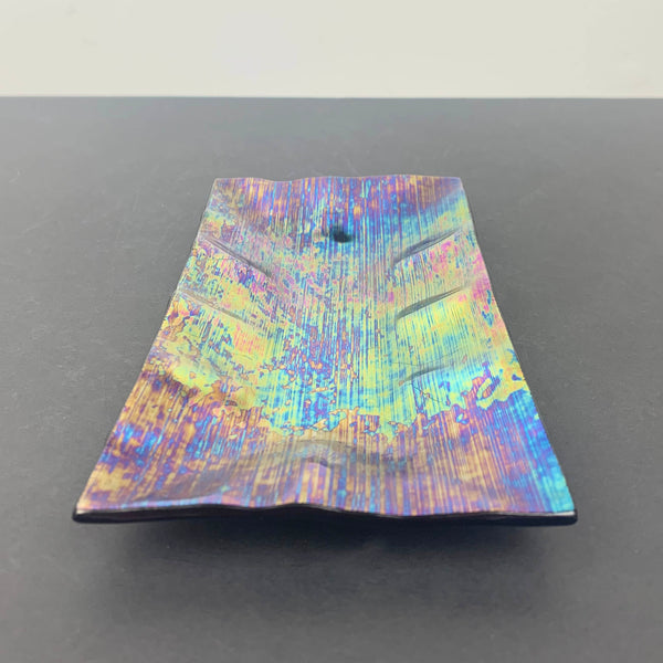 Iridescent wave edge glass trinket tray