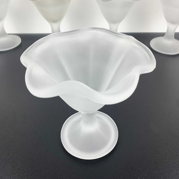 Frosted white Italian glass footed ice cream sundae bowls - Set of 5