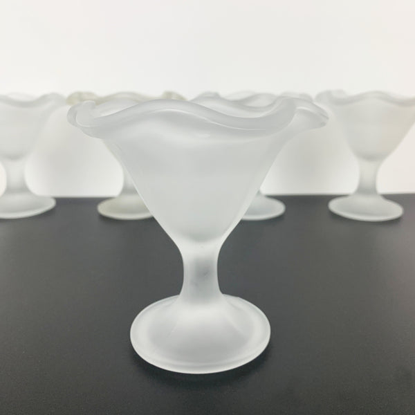 Frosted white Italian glass footed ice cream sundae bowls - Set of 5