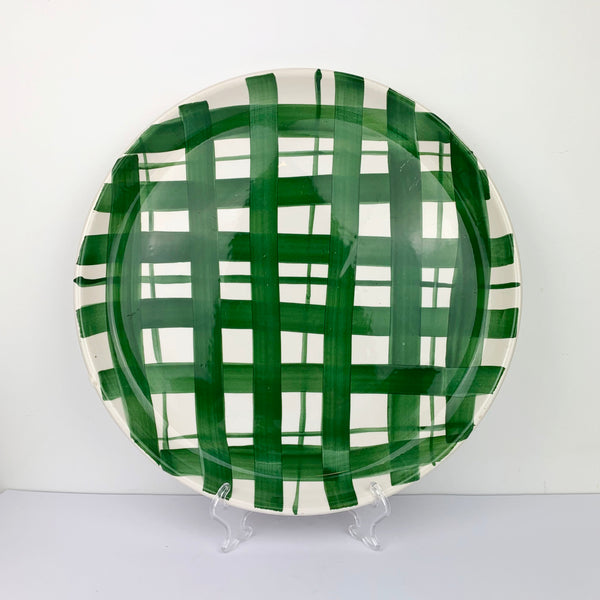 Stoviglierie hand painted green check round platter