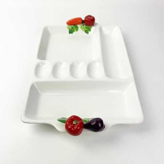 Franco Munari Bassano platter with ceramic vegetables on edges