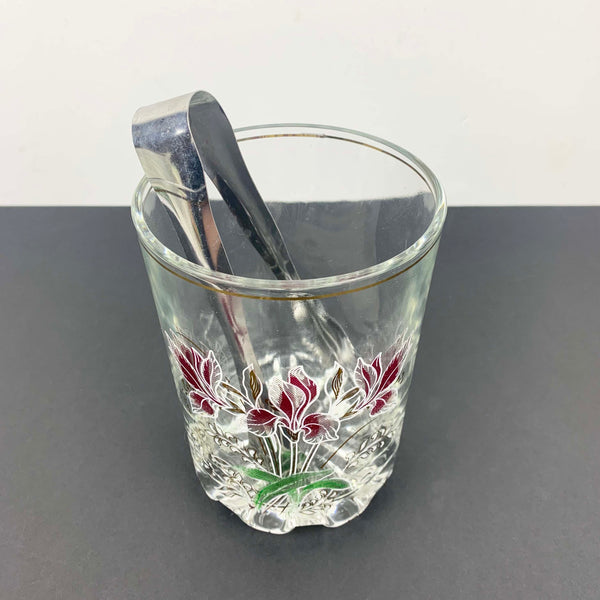 Vintage Italian glass ice bucket with tongs