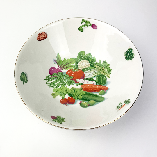 Decorated Vegetable Bowl with Silver Rim