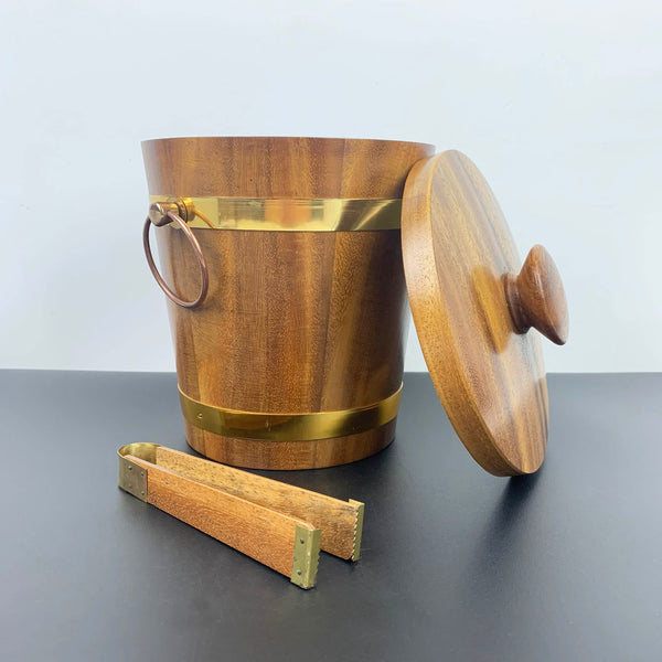 Retro teak ice bucket with original tongs