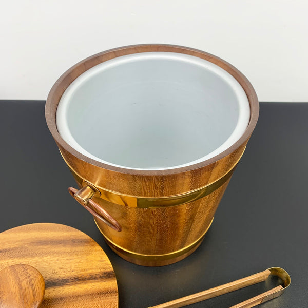 Retro teak ice bucket with original tongs