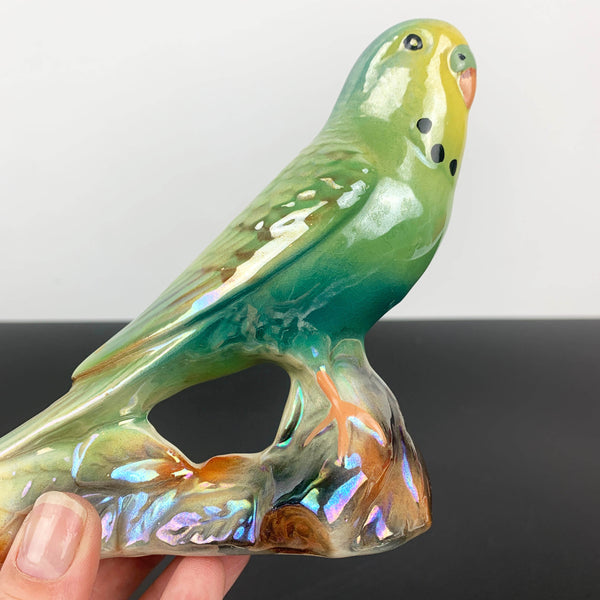 Lustre ceramic budgerigar figurine by Keele St Pottery, England