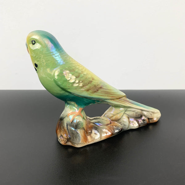 Lustre ceramic budgerigar figurine by Keele St Pottery, England