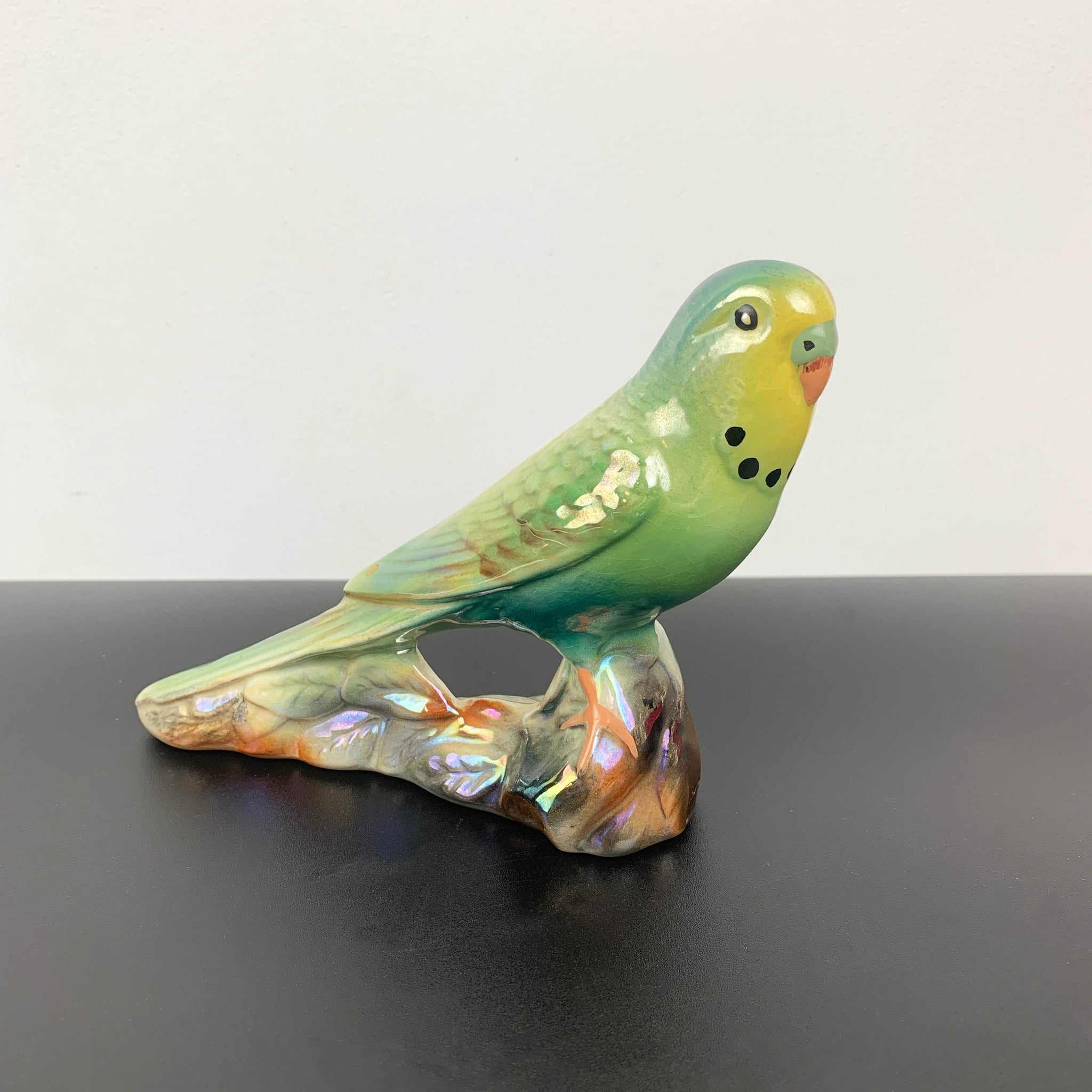 Lustre ceramic budgerigar figurine by Keele St Pottery, England