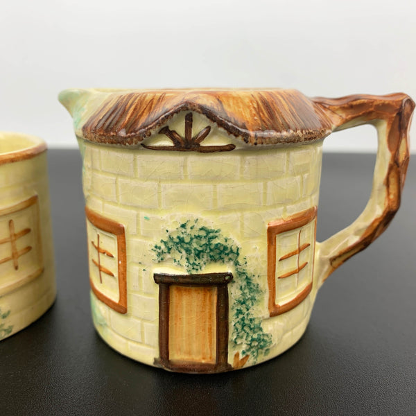 Keele St Pottery cottage sugar bowl and creamer set