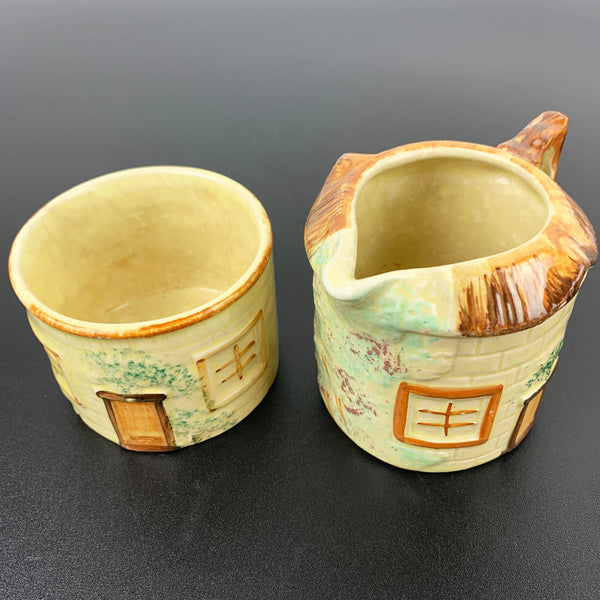 Keele St Pottery cottage sugar bowl and creamer set