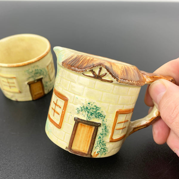 Keele St Pottery cottage sugar bowl and creamer set