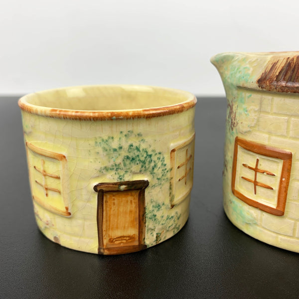 Keele St Pottery cottage sugar bowl and creamer set