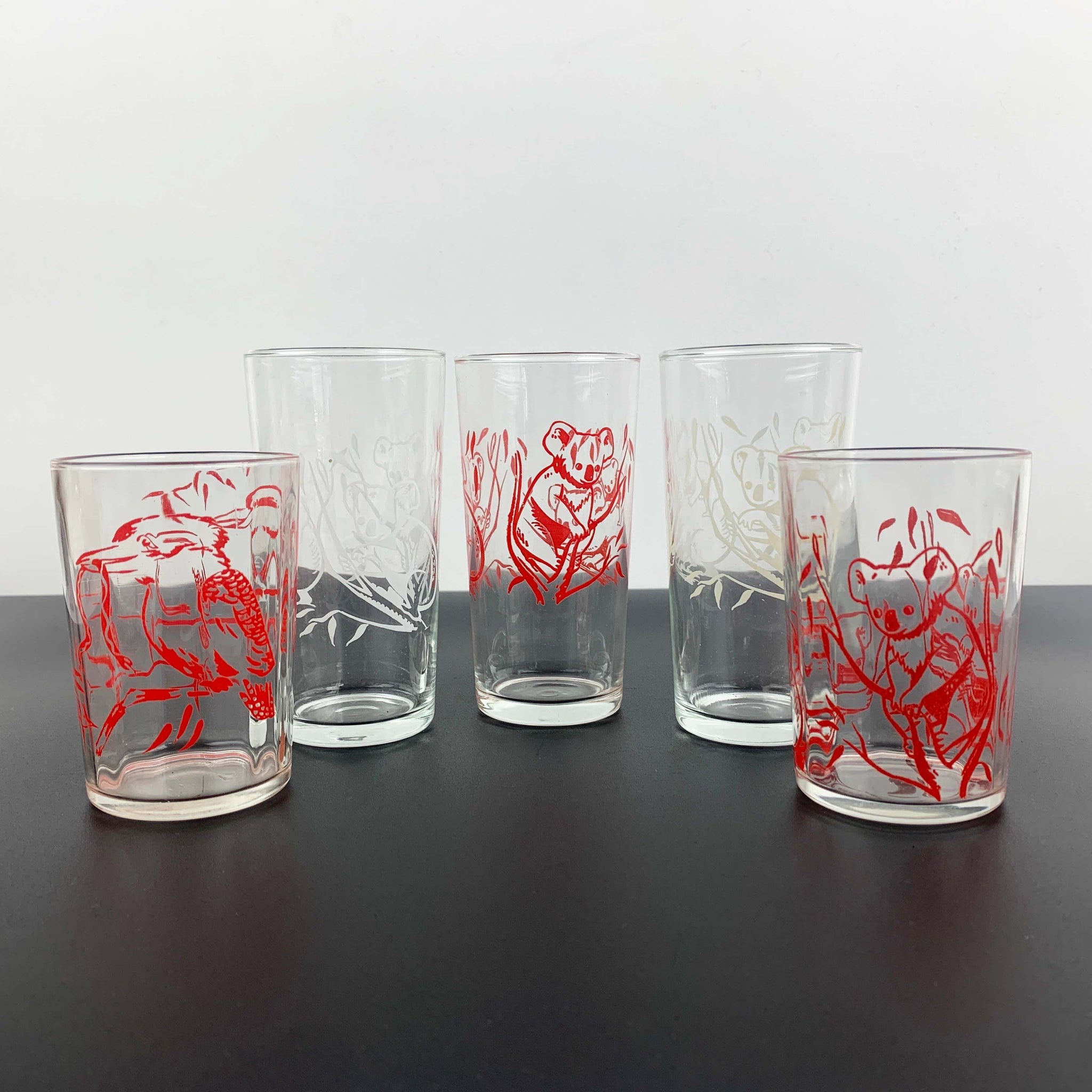 Pyro Label promotional koala and kookaburra glasses - Set of 5