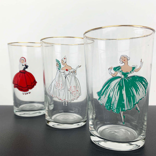 Unique mid century Victorian Lady tumblers - Set of 6