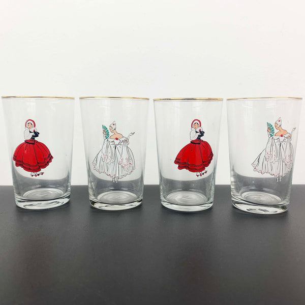 Unique mid century Victorian Lady tumblers - Set of 6