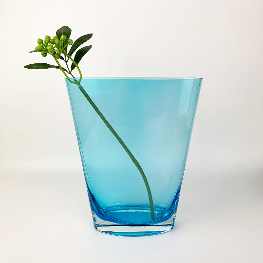 Large aqua blue elliptical vase