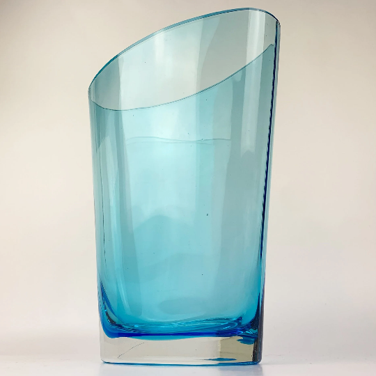 Large aqua blue elliptical vase