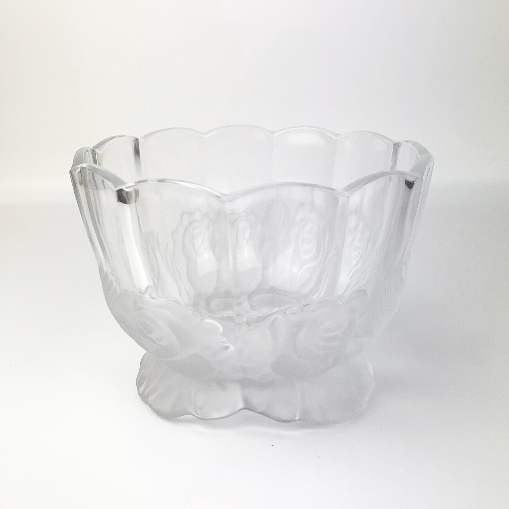 Frosted roses on glass bowl