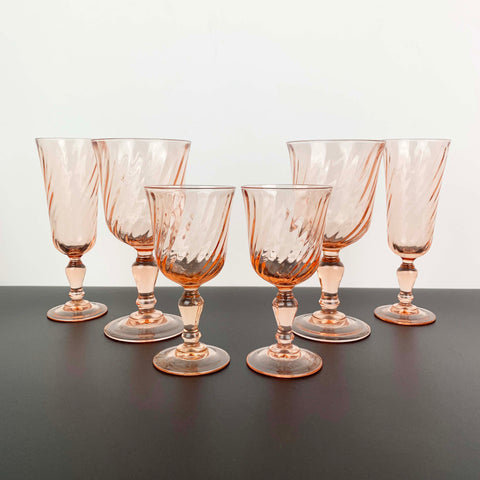 Luminarc Rosaline pink swirl glassware