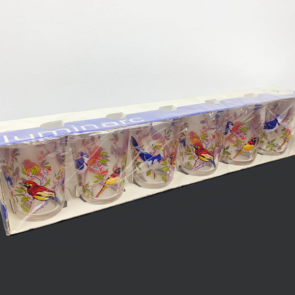 Original pack of 6 Luminarc glasses with bird print