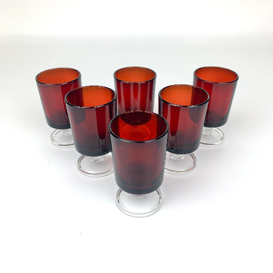 French stemmed red shot glasses