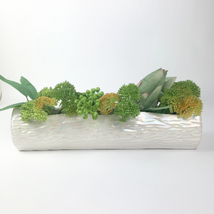 White Lustreware Ceramic Indoor Planter with greenery display