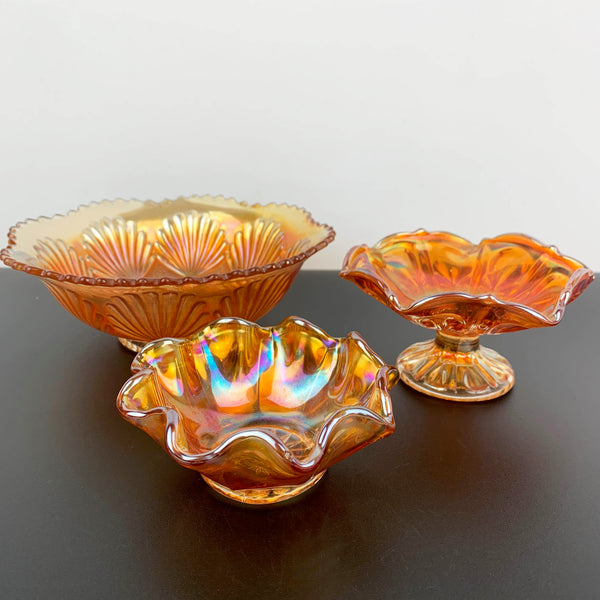 Collection of marigold carnival glass bowls - Set of 3