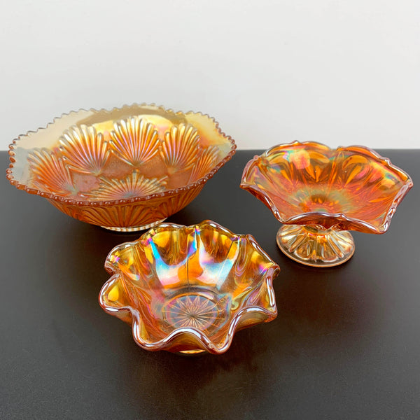 Collection of marigold carnival glass bowls - Set of 3