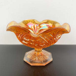 Imperial Glass marigold carnival glass ruffled compote