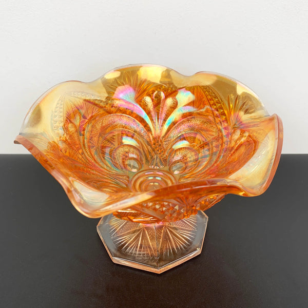 Imperial Glass marigold carnival glass ruffled compote