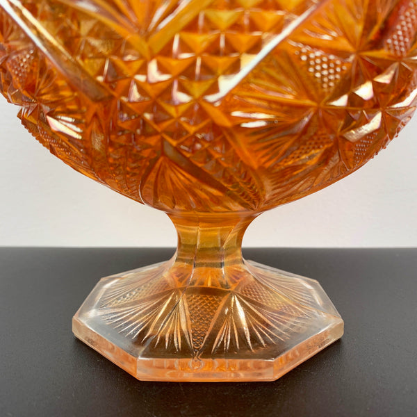 Imperial Glass marigold carnival glass ruffled compote