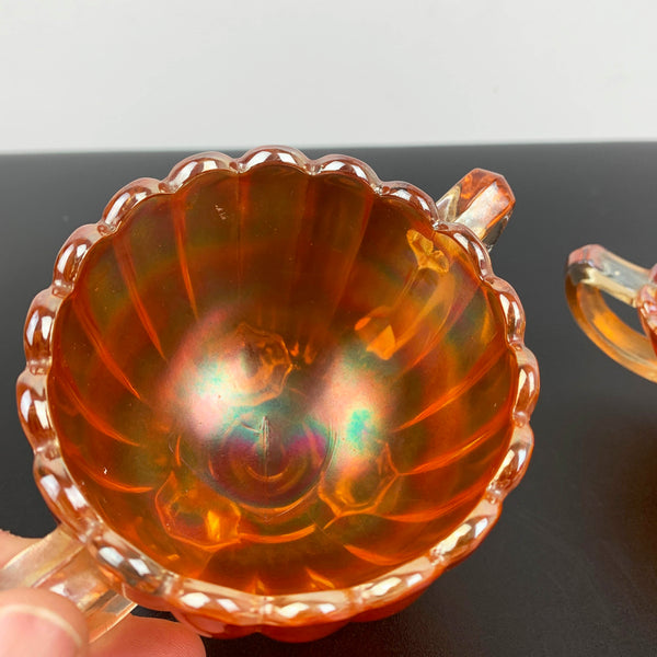 Imperial Glass 'Pillar Flute' marigold carnival glass bowls - Set of 2