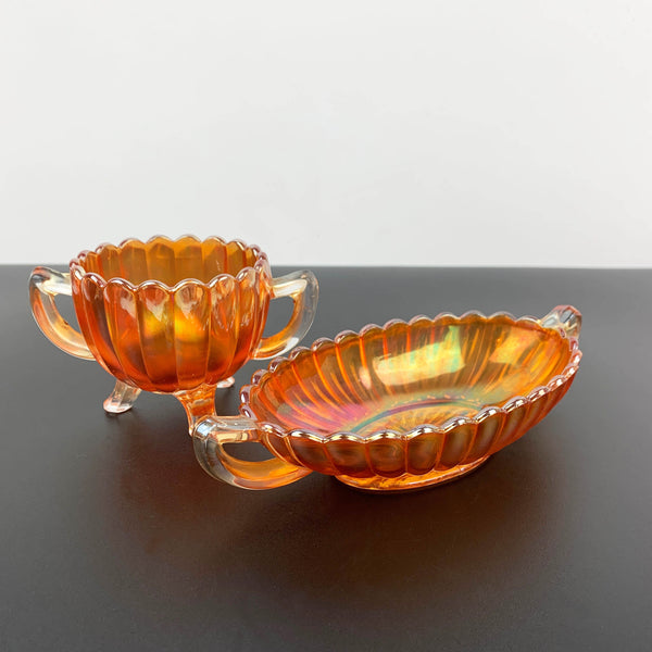 Imperial Glass 'Pillar Flute' marigold carnival glass bowls - Set of 2