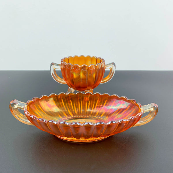 Imperial Glass 'Pillar Flute' marigold carnival glass bowls - Set of 2