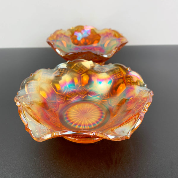 Imperial Glass 'Three in One' marigold carnival glass bowls - Set of 2