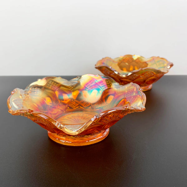 Imperial Glass 'Three in One' marigold carnival glass bowls - Set of 2