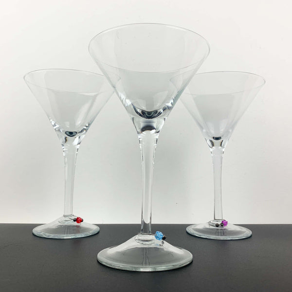 Tall martini glass with dice charm - Set of 3