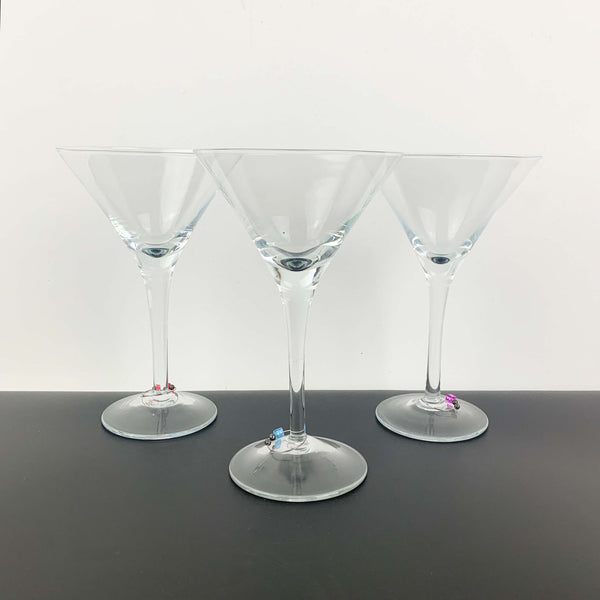 Tall martini glass with dice charm - Set of 3